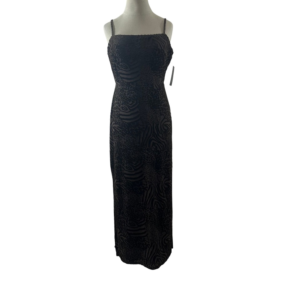 Taylor Womens Chocolate Brown Burnout Lined Velvet Animal Print Maxi Dress 8‎